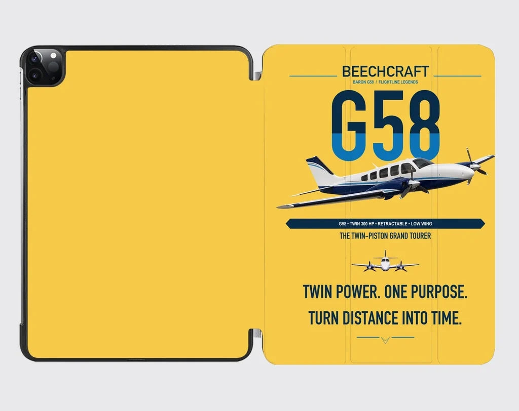 Beechcraft Baron G58 design on yellow ipad tablet case