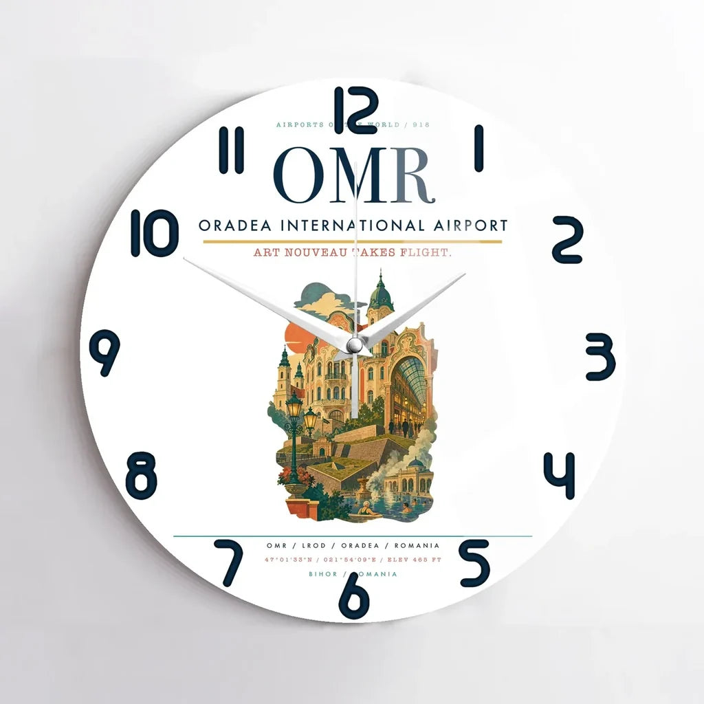Oradea International Airport (OMR) design on white no frame wall clock