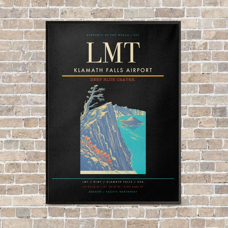 Klamath Falls Airport LMT vertical canvas print - framed - black background