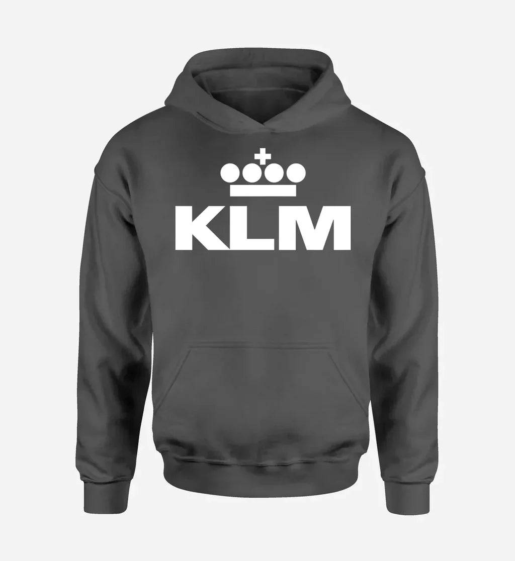 KLM Royal Dutch Airlines logo on dark gray single side hoodie