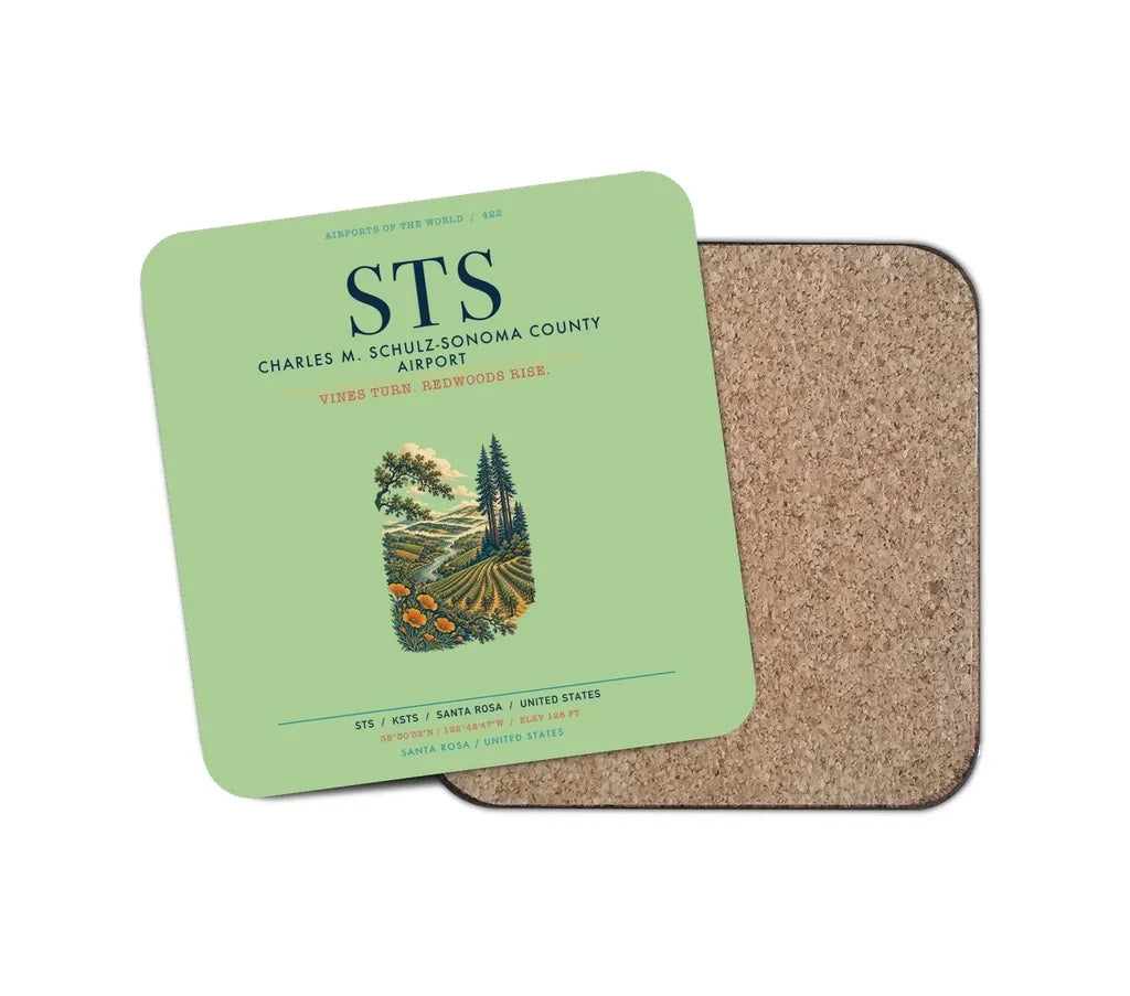 Charles M. Schulz–Sonoma County Airport Santa Rosa (STS) design on light green 1 piece coaster