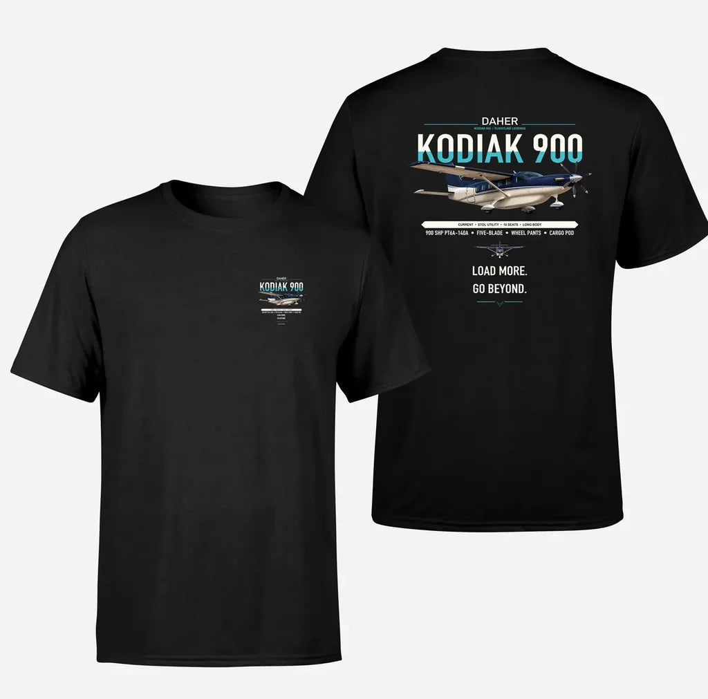 Daher Kodiak 900 design on black t-shirt, double-side print