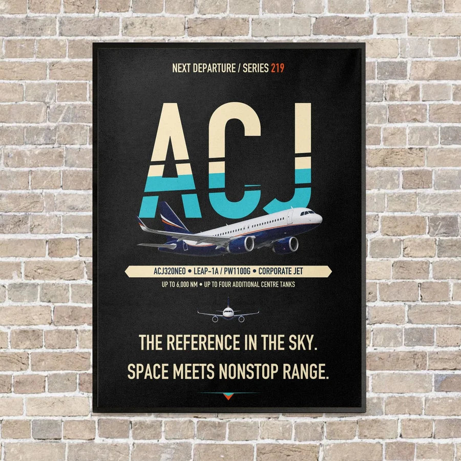 Airbus ACJ320neo vertical canvas print - framed - black background