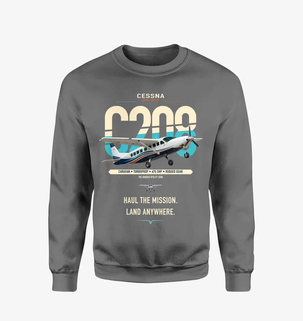 Cessna 208 Caravan design on gray sweatshirt