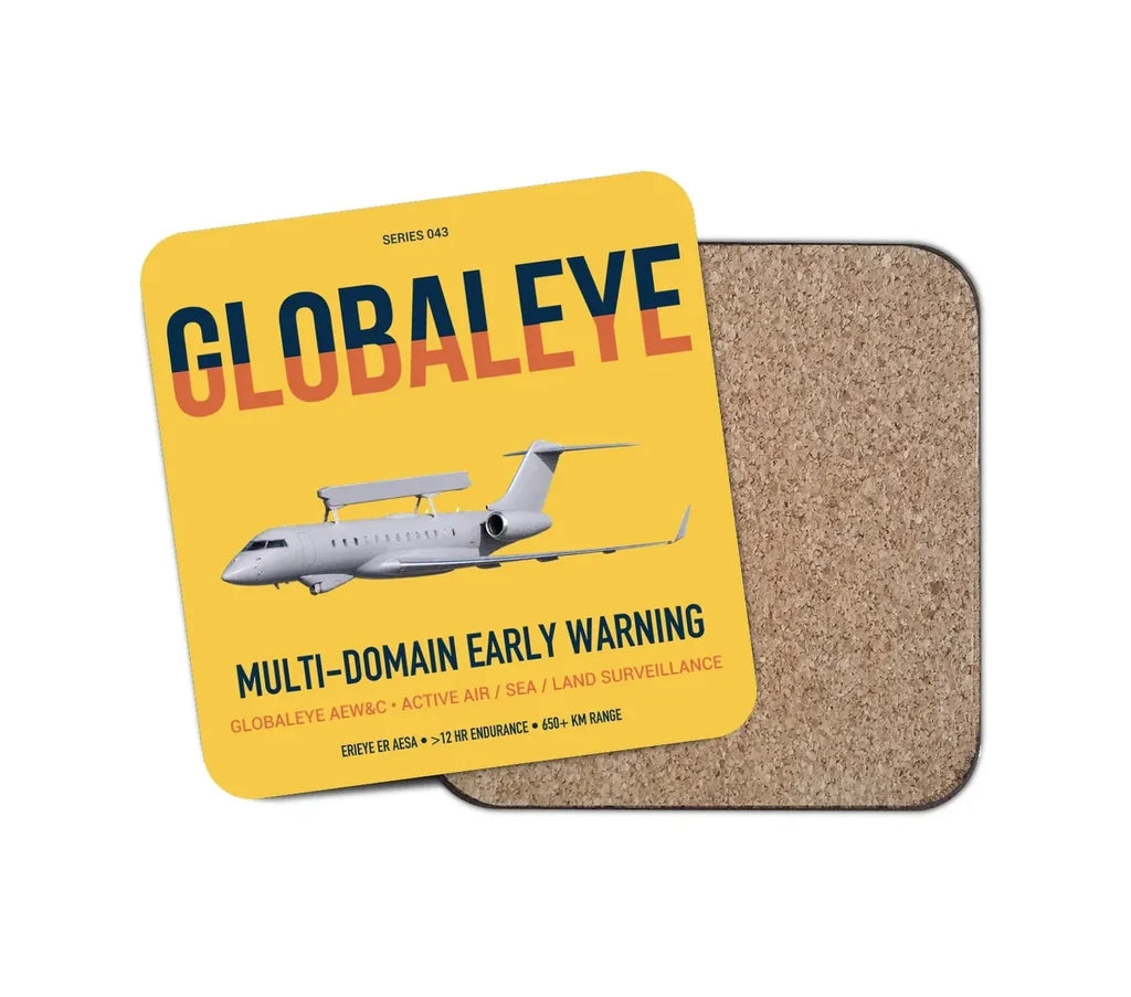 Saab GlobalEye design on yellow 1 piece coaster