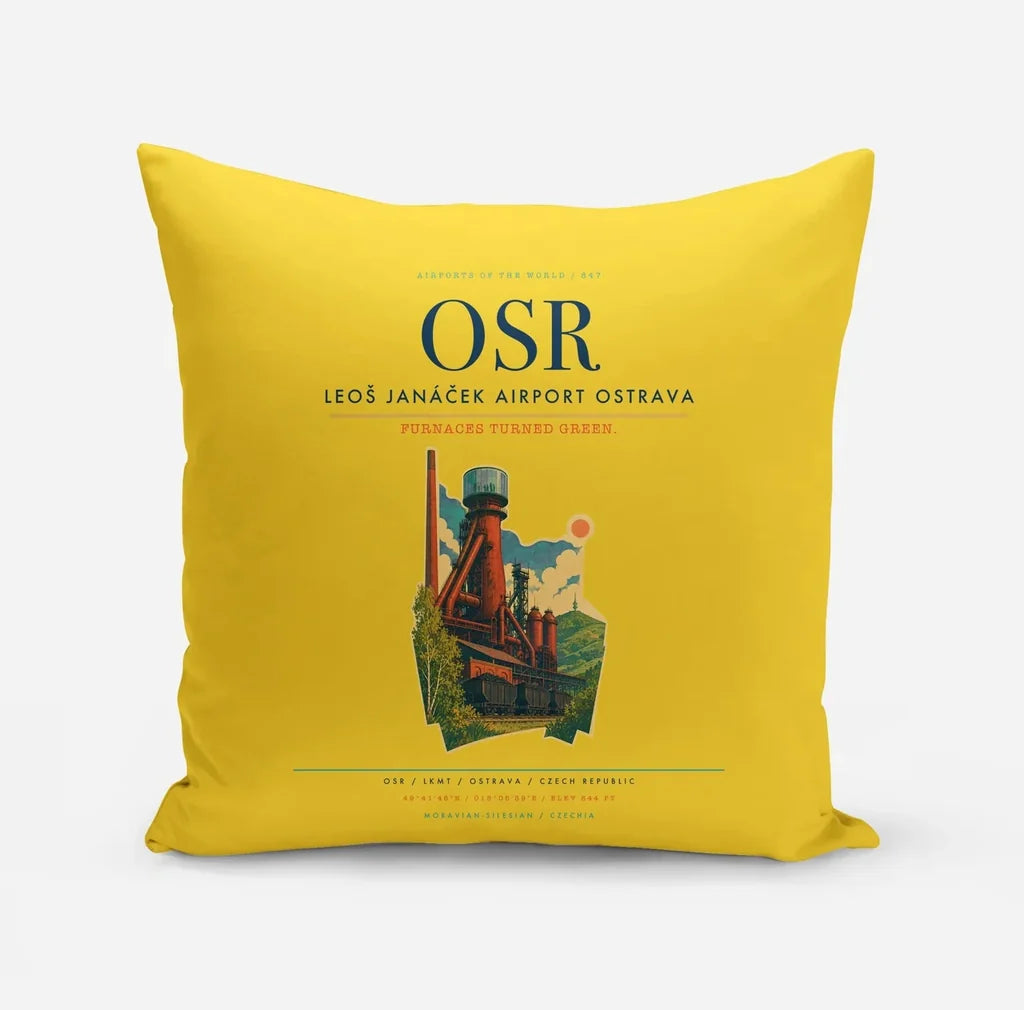 Leoš Janáček Airport Ostrava (OSR) design on yellow pillow