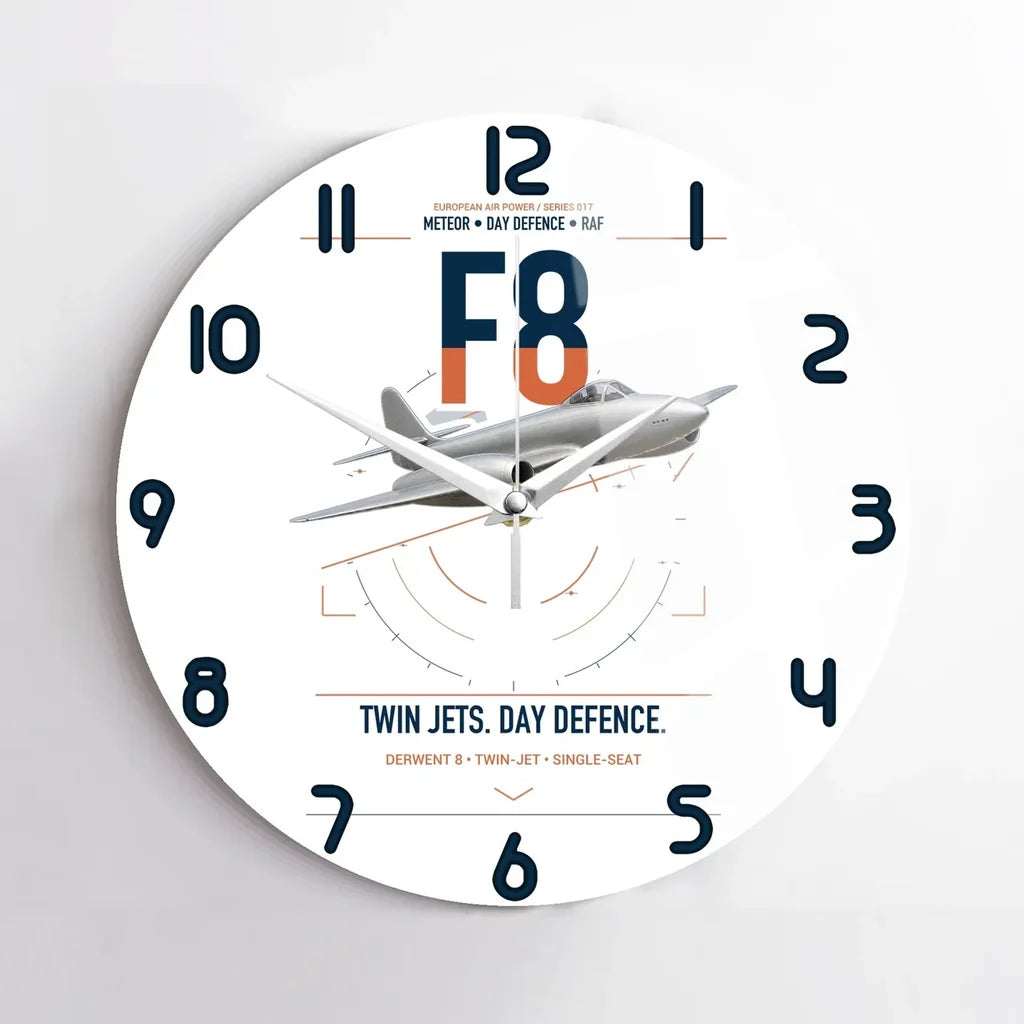 Gloster Meteor F8 design on white no frame wall clock