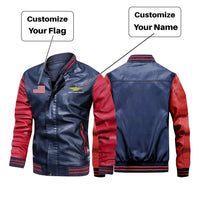 Thumbnail for Customisable Flag & Name Stylish Leather Bomber Jacket - view 3