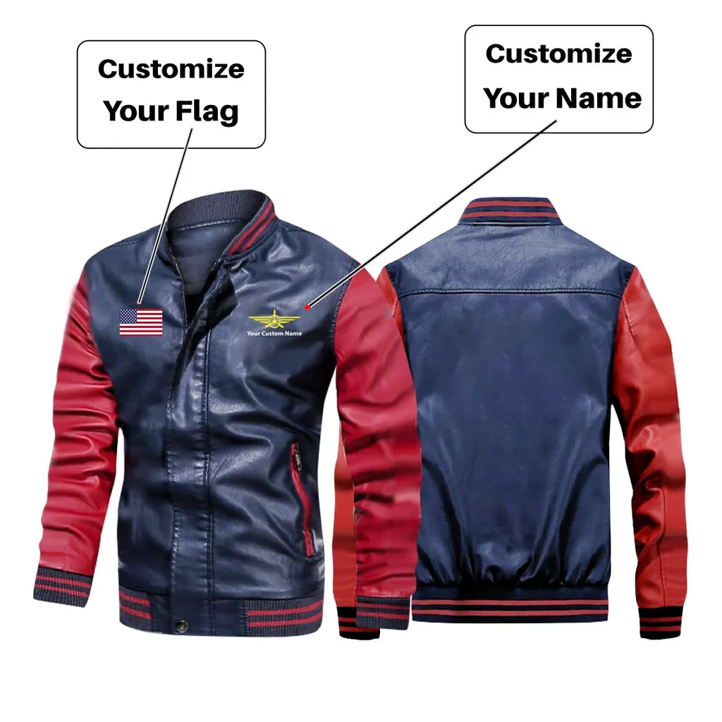 Customisable Flag & Name Stylish Leather Bomber Jacket - view 3