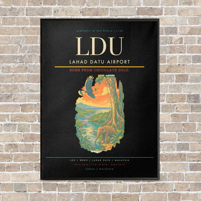 Lahad Datu Airport LDU vertical canvas print - framed - black background
