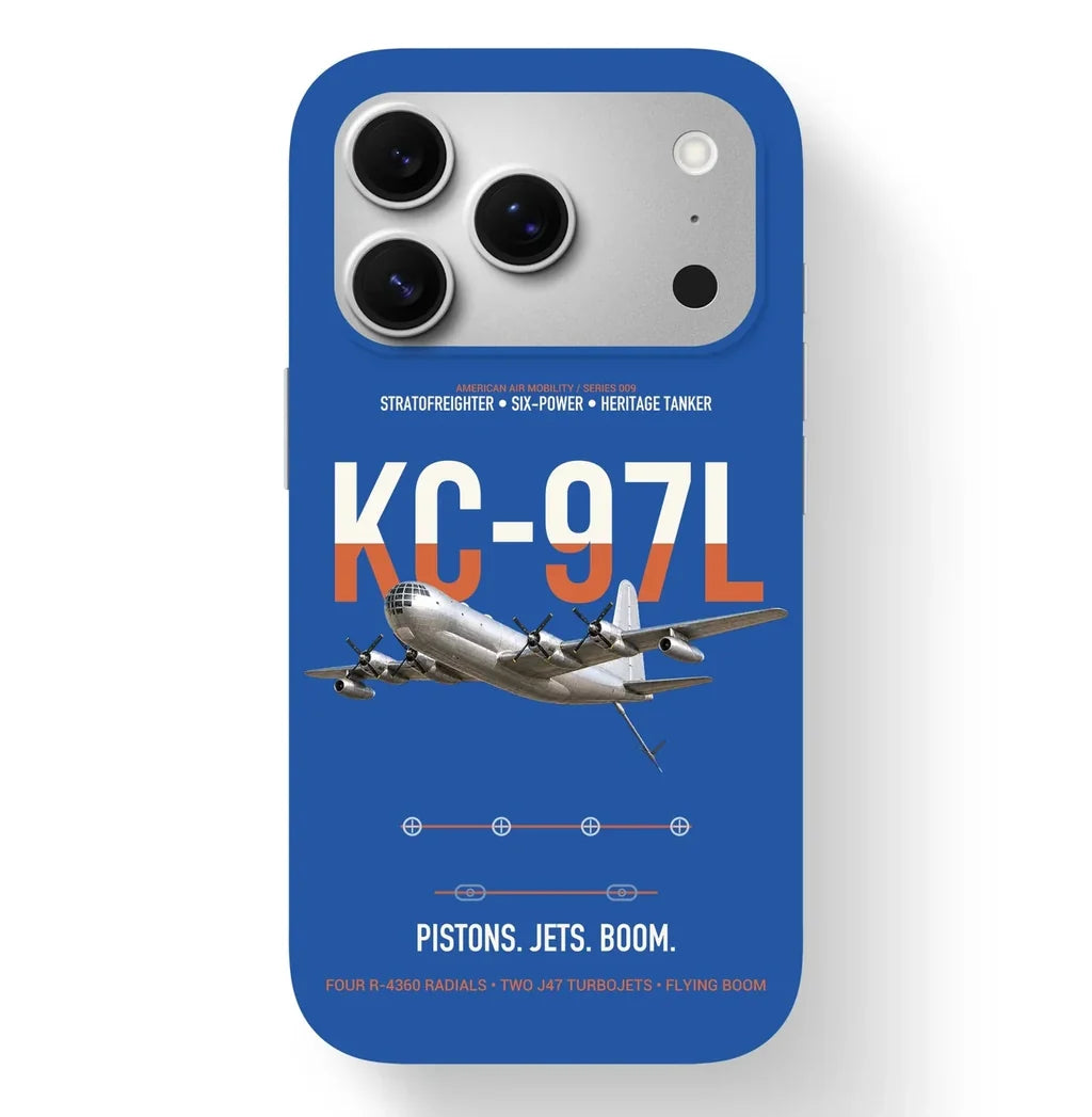 KC-97L STRATOFREIGHTER design on blue magsafe iphone case, for iPhone 17 Pro