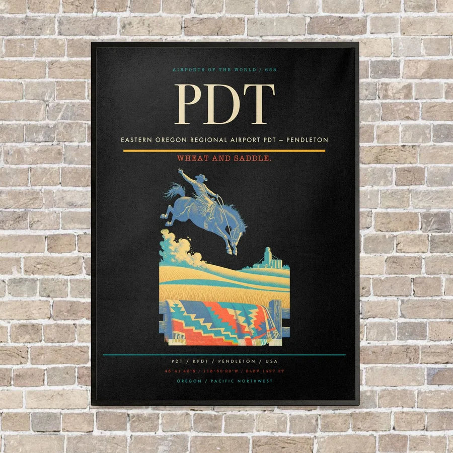 Eastern Oregon Regional Airport PDT — Pendleton vertical canvas print - framed - black background