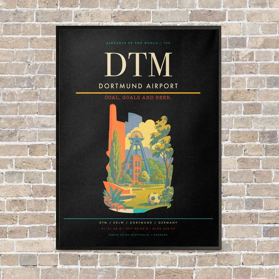 Dortmund Airport DTM vertical canvas print - framed - black background