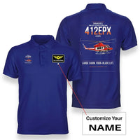Thumbnail for SUBARU Bell 412EPX design on blue+name double-side polo t-shirt, double-side print