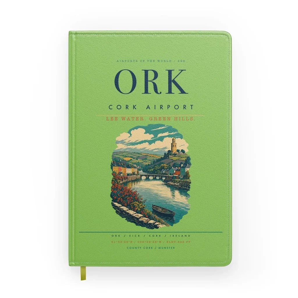 Cork Airport (ORK) design on light green notebook