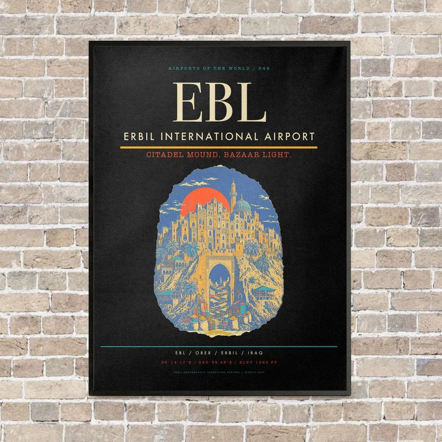 Erbil International Airport EBL vertical canvas print - framed - black background