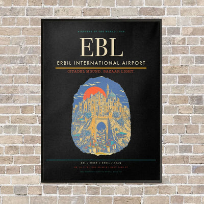 Erbil International Airport EBL vertical canvas print - framed - black background