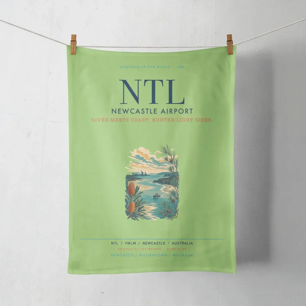 Newcastle Airport (NTL) design on light green towel