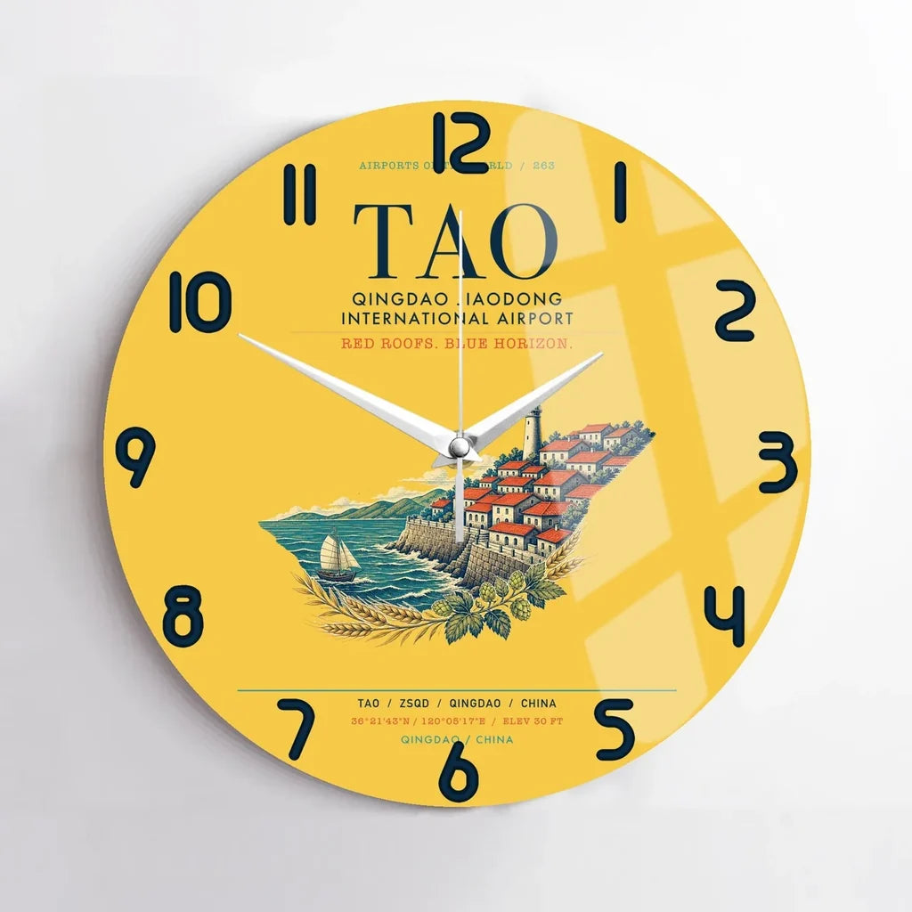 Qingdao Jiaodong International Airport (TAO) design on yellow no frame wall clock