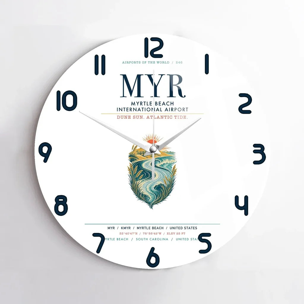 Myrtle Beach International Airport (MYR) design on white no frame wall clock