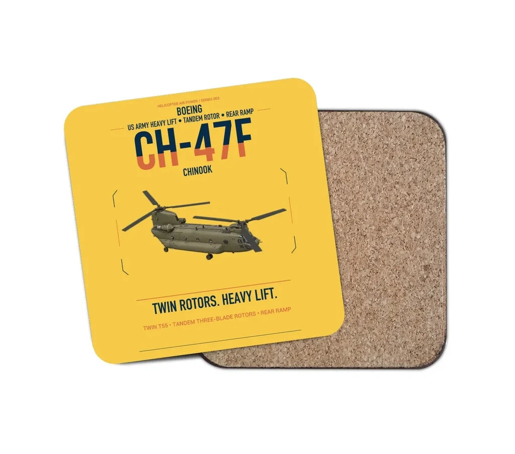 Boeing CH-47F Chinook design on yellow 1 piece coaster