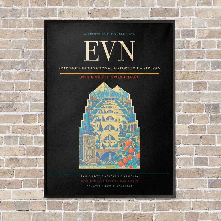 Zvartnots International Airport EVN — Yerevan vertical canvas print - framed - black background