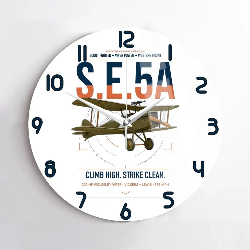 Royal Aircraft Factory S.E.5a design on white no frame wall clock