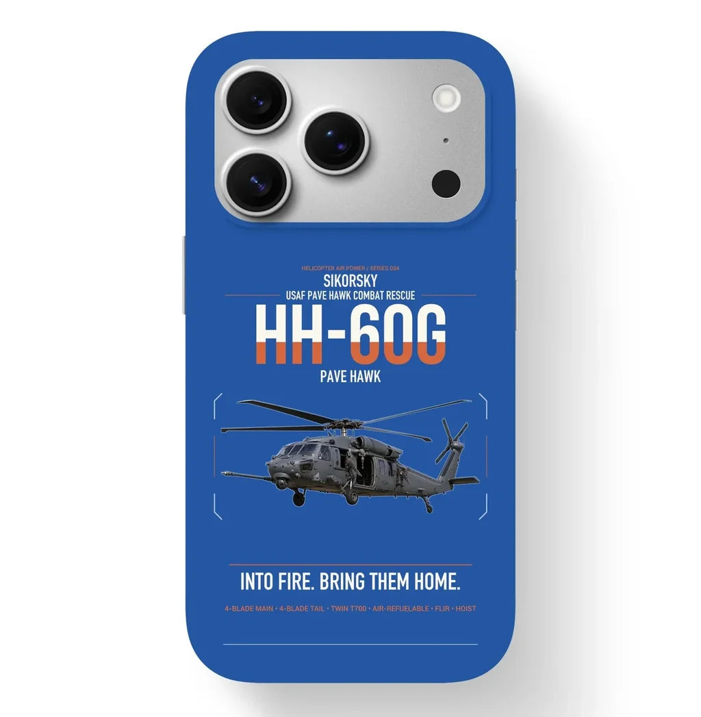 Sikorsky HH-60G Pave Hawk design on blue magsafe iphone case, for iPhone 17 Pro
