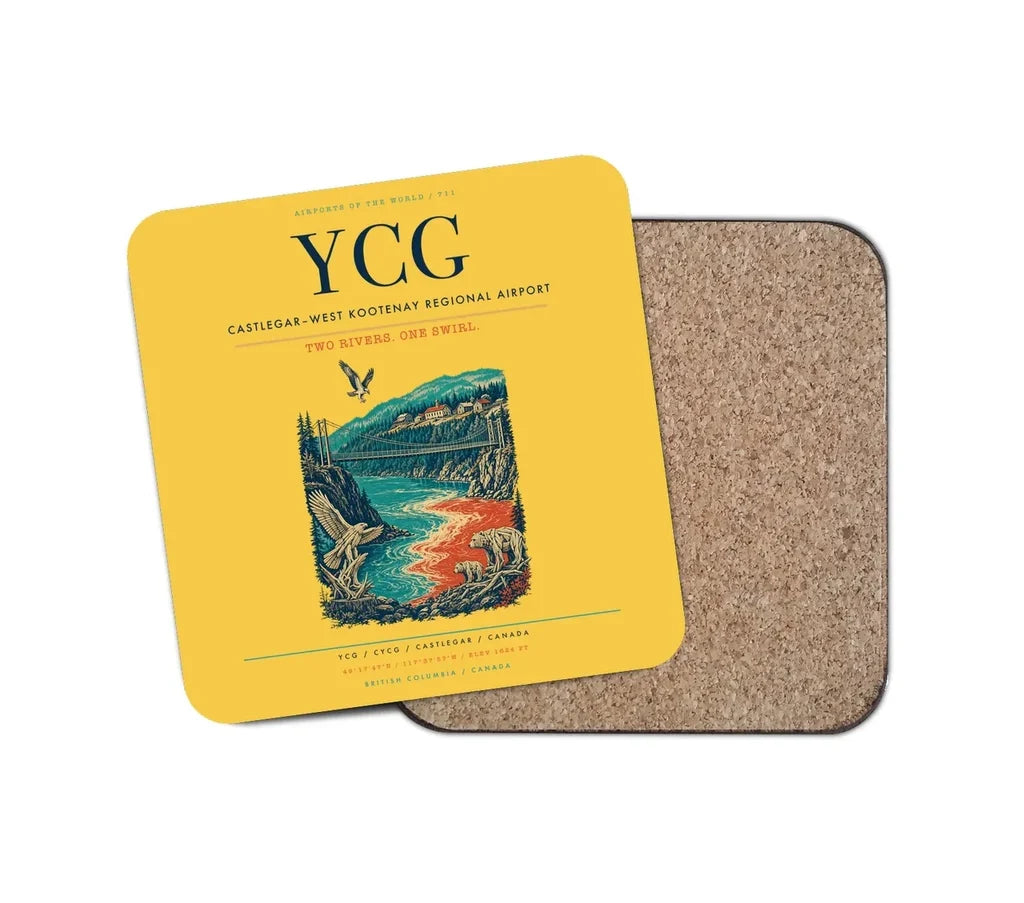 Castlegar–West Kootenay Regional Airport (YCG) design on yellow 1 piece coaster
