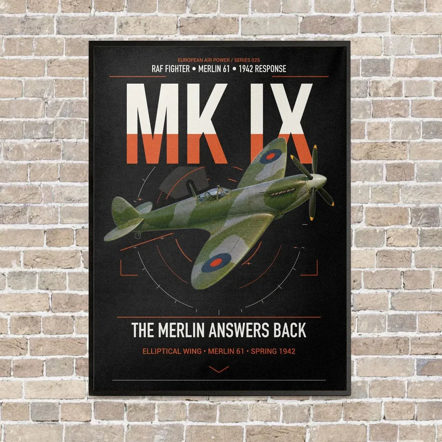 Supermarine Spitfire Mk IX vertical canvas print - framed - black background