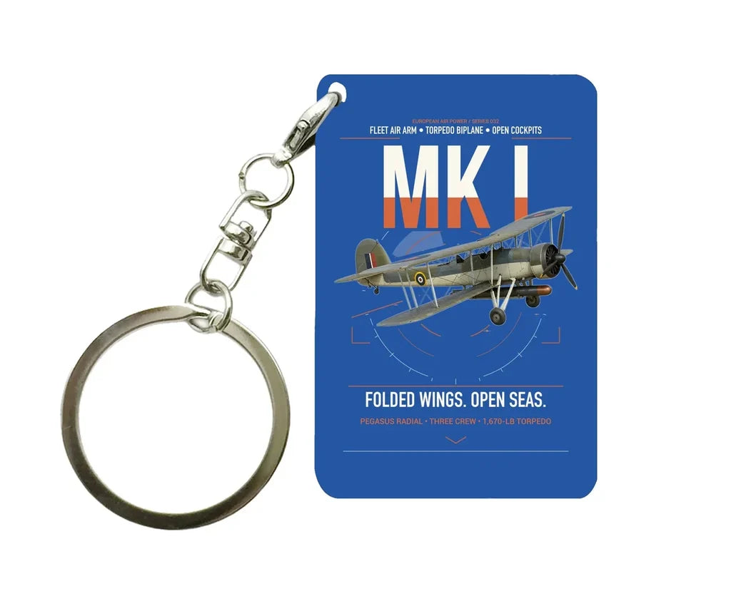 Fairey Swordfish Mk I design on blue designed key chain, double-side print