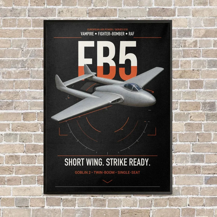 de Havilland Vampire FB5 vertical canvas print - framed - black background