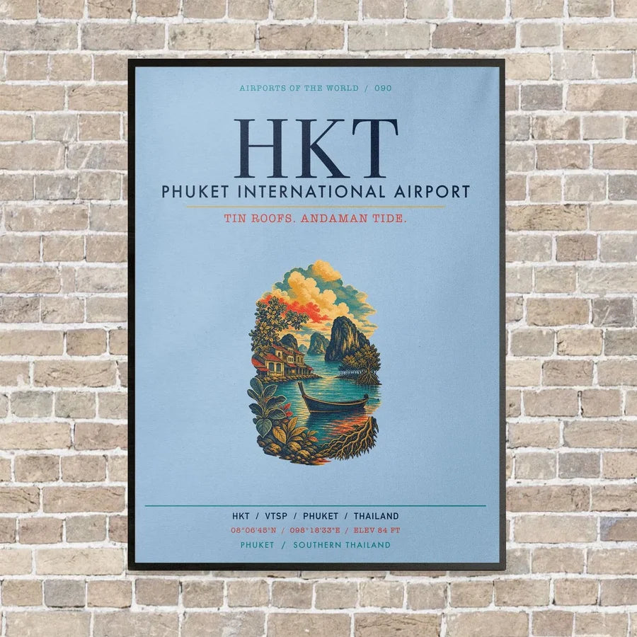Phuket International Airport HKT vertical canvas print - framed - light blue background