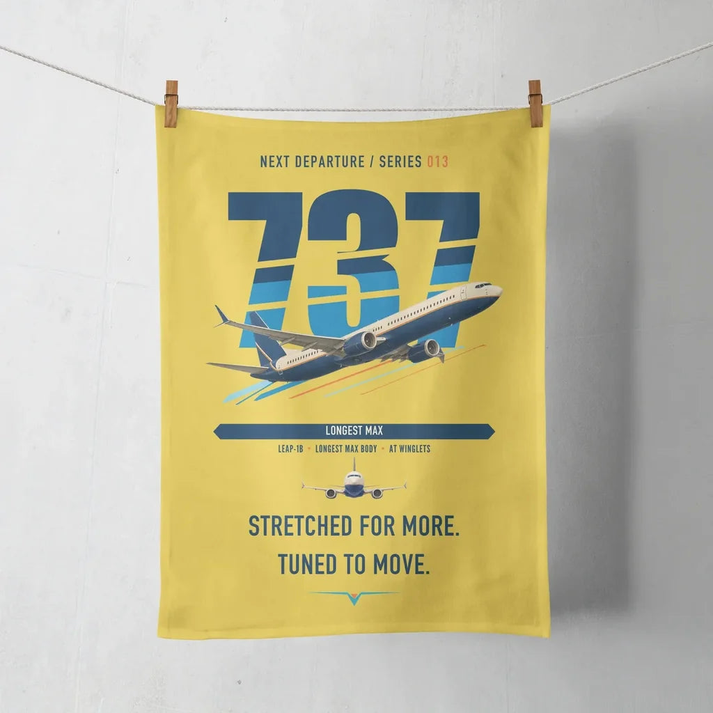 Boeing 737 MAX 10 design on yellow towel