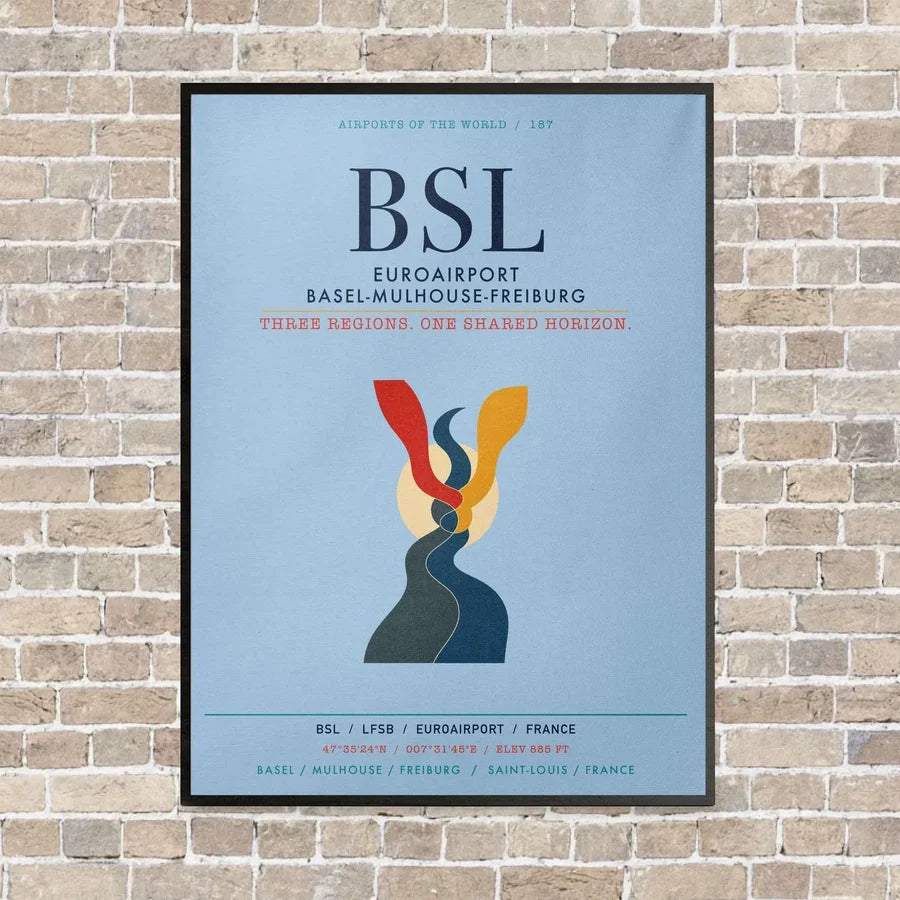 EuroAirport Basel-Mulhouse-Freiburg BSL vertical canvas print - framed - light blue background
