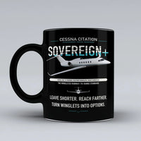 Thumbnail for Cessna Citation Sovereign+ design on black ceramic mug, double-side print
