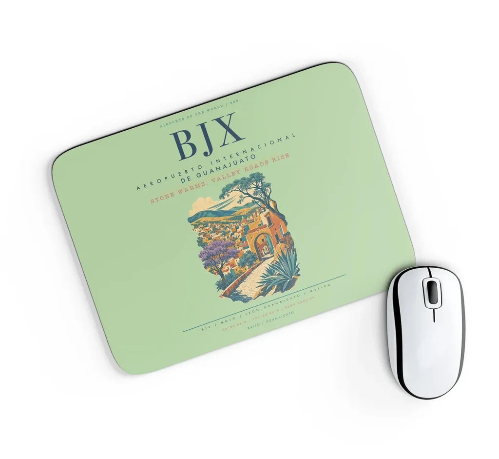 Aeropuerto Internacional de Guanajuato (BJX) design on light green rectangle mouse pad