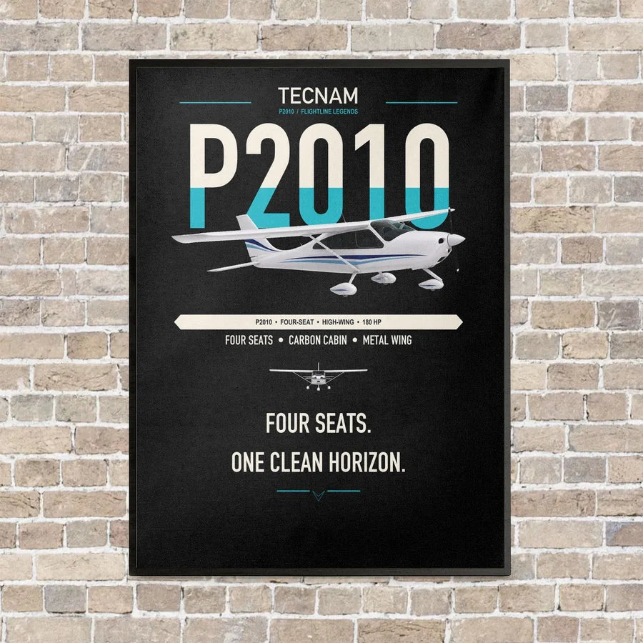 Tecnam P2010 vertical canvas print - framed - black background