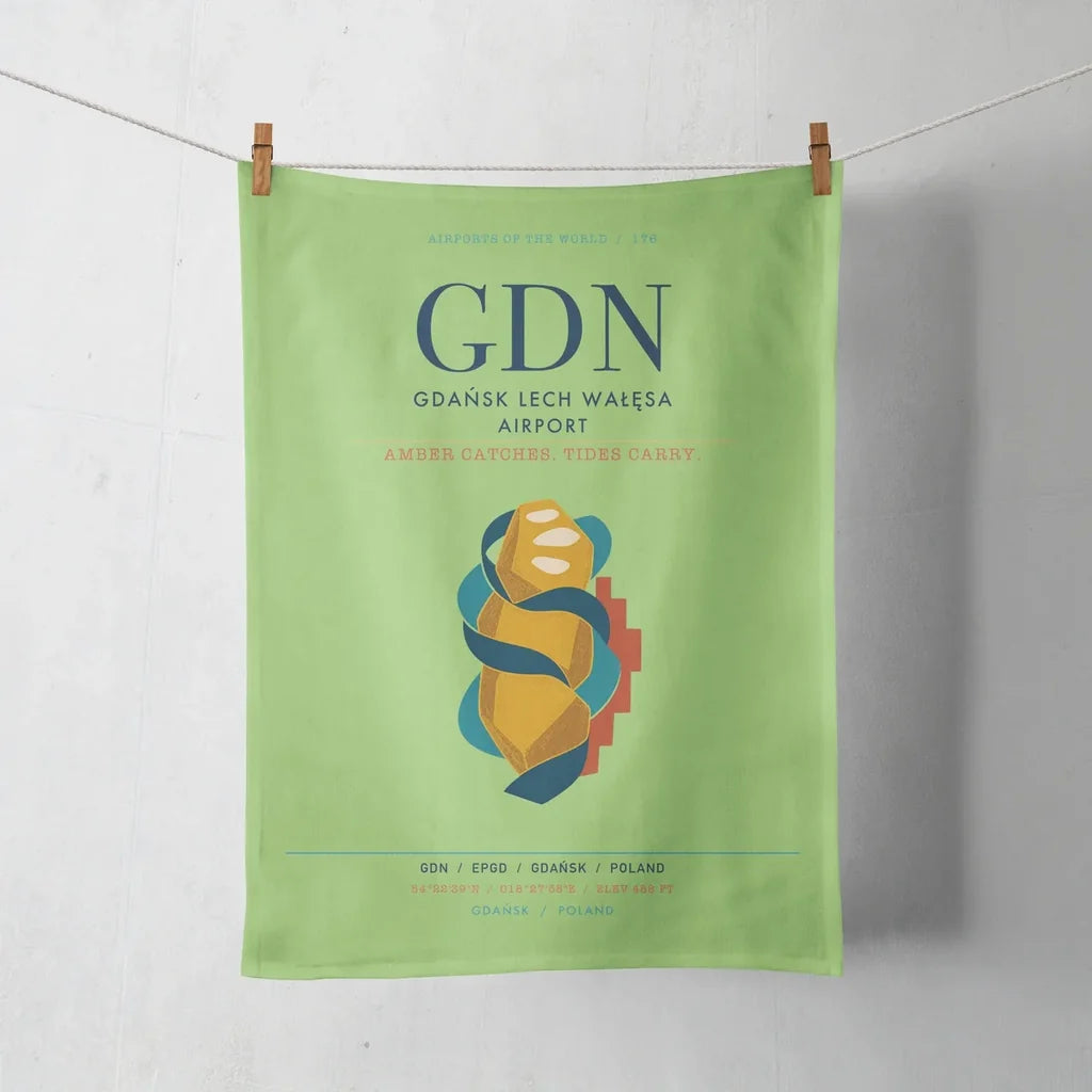 Gdańsk Lech Wałęsa Airport (GDN) design on light green towel