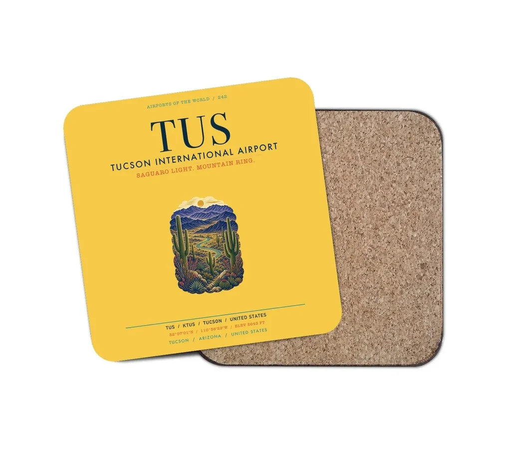 Tucson International Airport (TUS) design on yellow 1 piece coaster