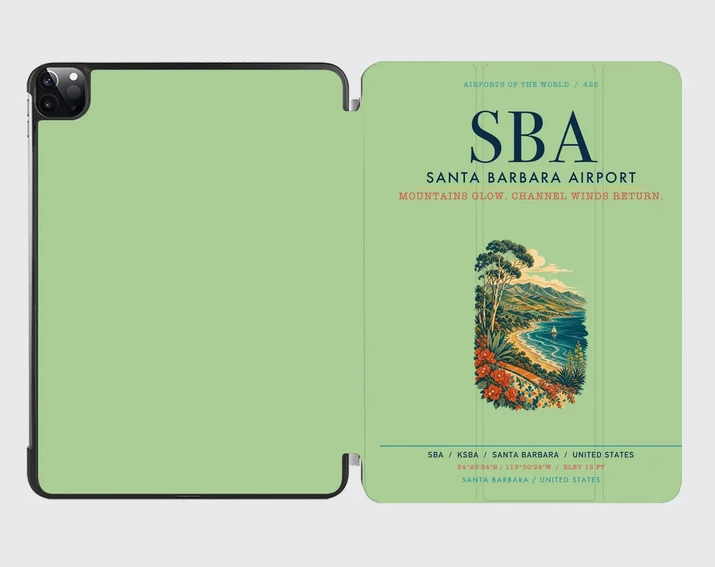 Santa Barbara Airport (SBA) design on light green ipad tablet case