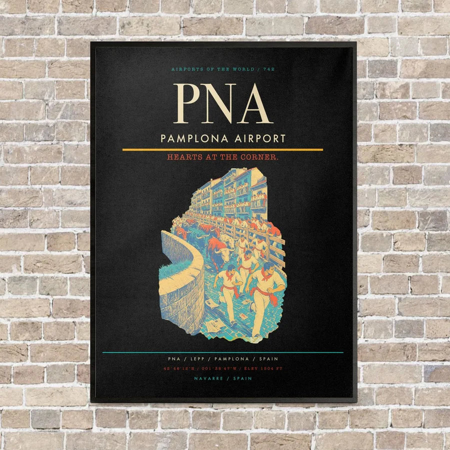 Pamplona Airport PNA vertical canvas print - framed - black background