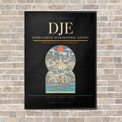 Djerba-Zarzis International Airport DJE vertical canvas print - framed - black background