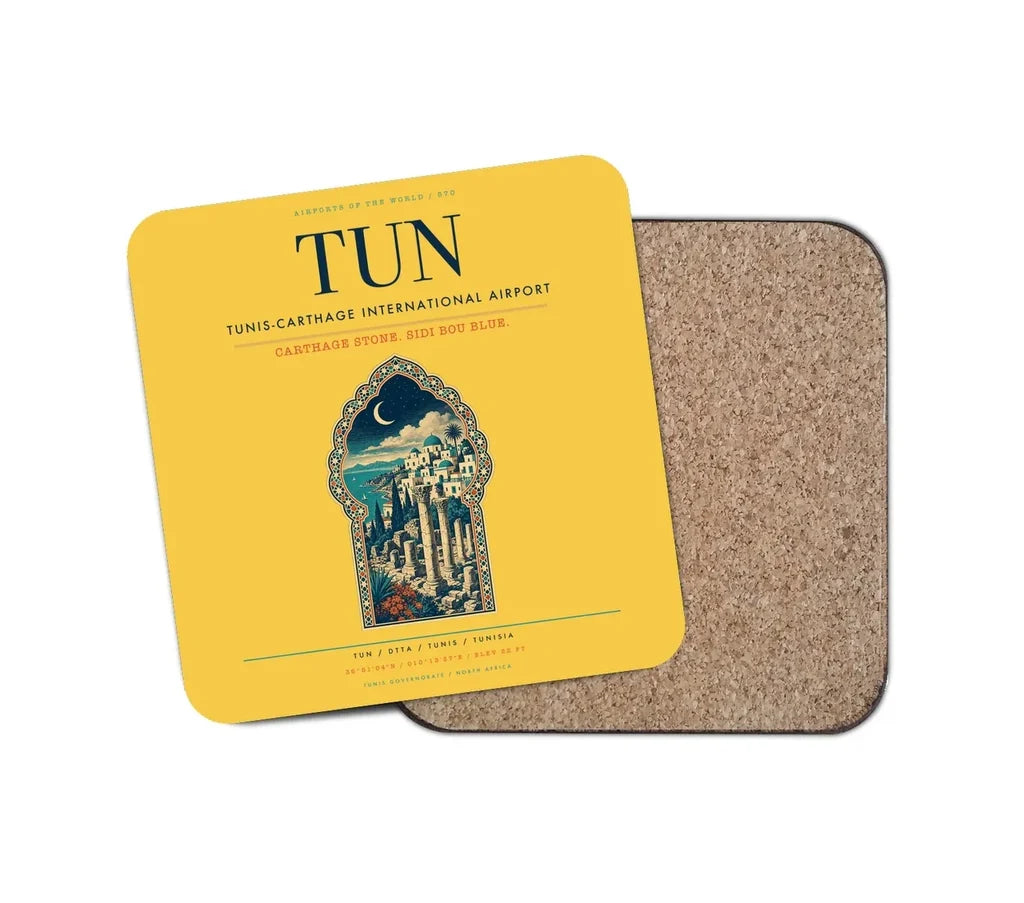 Tunis-Carthage International Airport (TUN) design on yellow 1 piece coaster