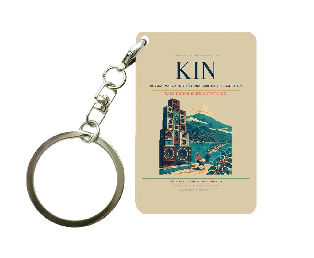 Norman Manley International Airport (KIN) design on beige key chain