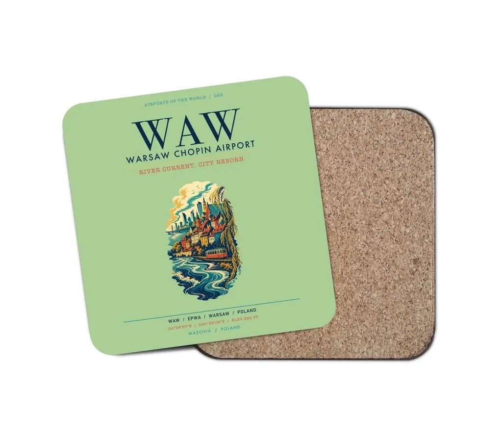 Warsaw Chopin Airport (WAW) design on light green 1 piece coaster