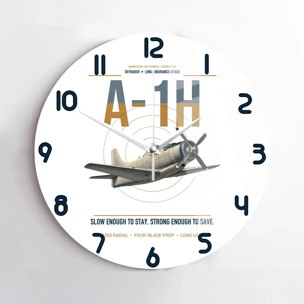 A-1H Skyraider design on white no frame wall clock