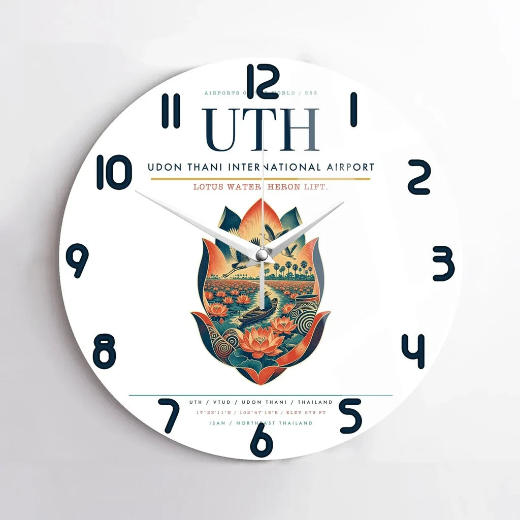Udon Thani International Airport (UTH) design on white no frame wall clock