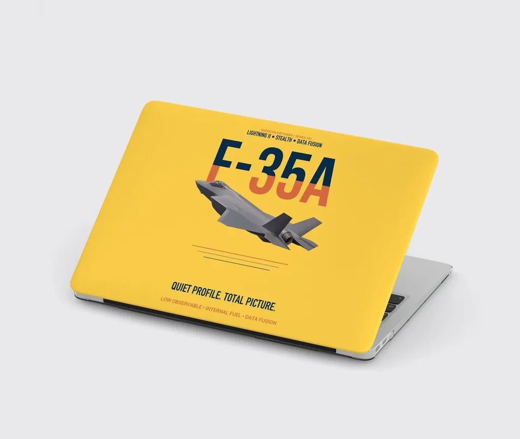 F-35A Lightning II Quiet Profile Total Picture design on yellow MacBook case