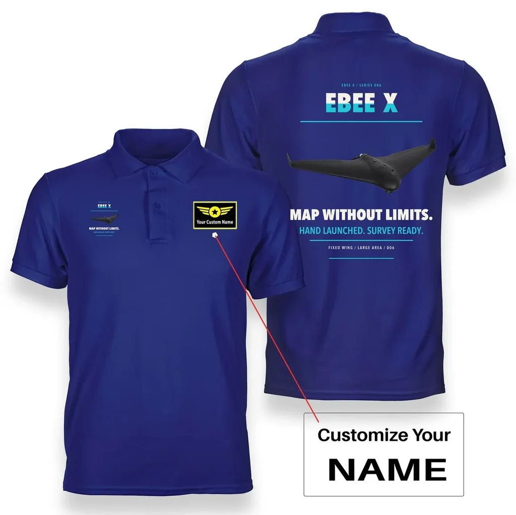 AgEagle eBee X design on blue polo with custom name badge